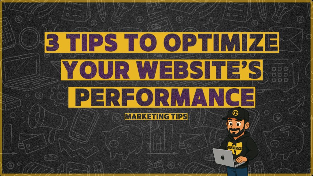 Illustration showing the tips to optimize your website for better performance with improved speed, mobile-first design, and clear CTAs