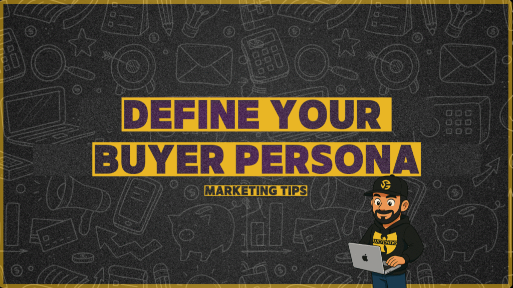 Marketing strategist researching how to define your buyer persona with notes and analytics charts