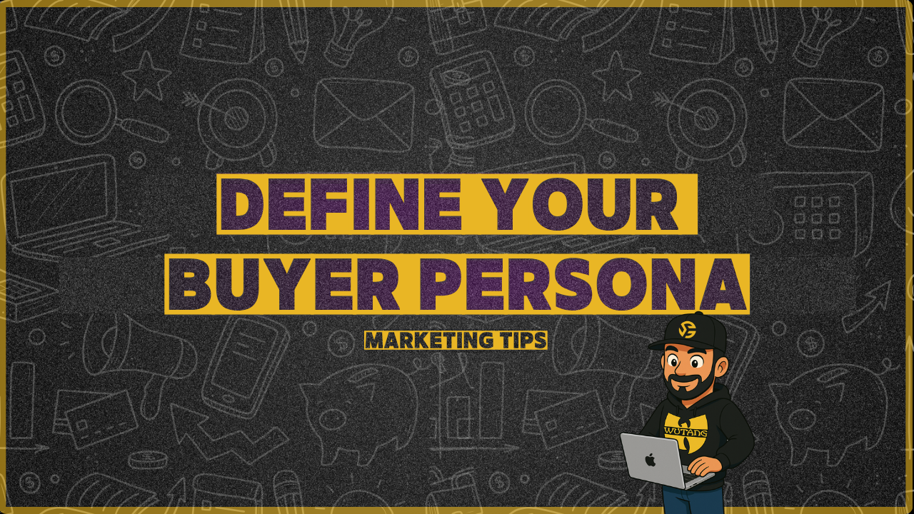 Marketing strategist researching how to define your buyer persona with notes and analytics charts