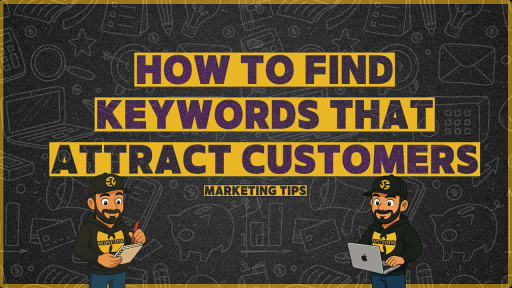 Illustration showing how to find keywords that attract customers using SEO tools, search intent, and keyword organization strategy