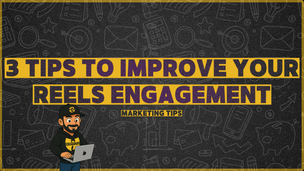Illustration showing three tips to improve your reels engagement: strong hooks, short content, and clear value moments