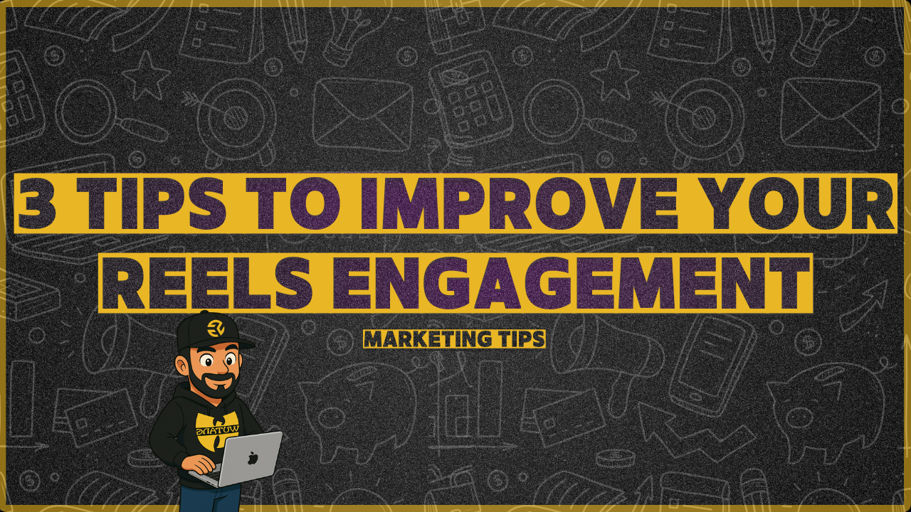 Illustration showing three tips to improve your reels engagement: strong hooks, short content, and clear value moments