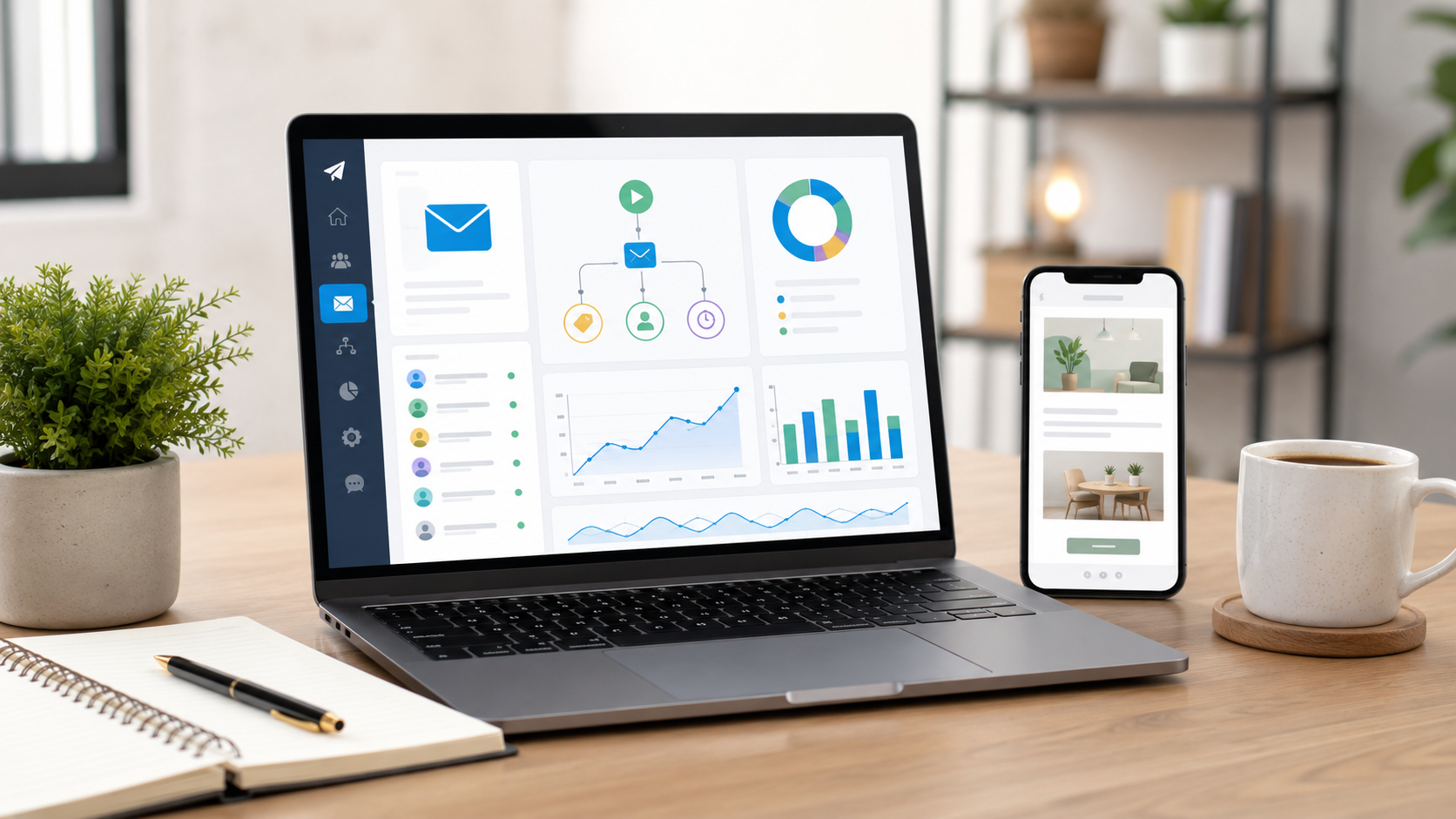 Email marketing dashboard on a laptop for small business email automation and campaign management
