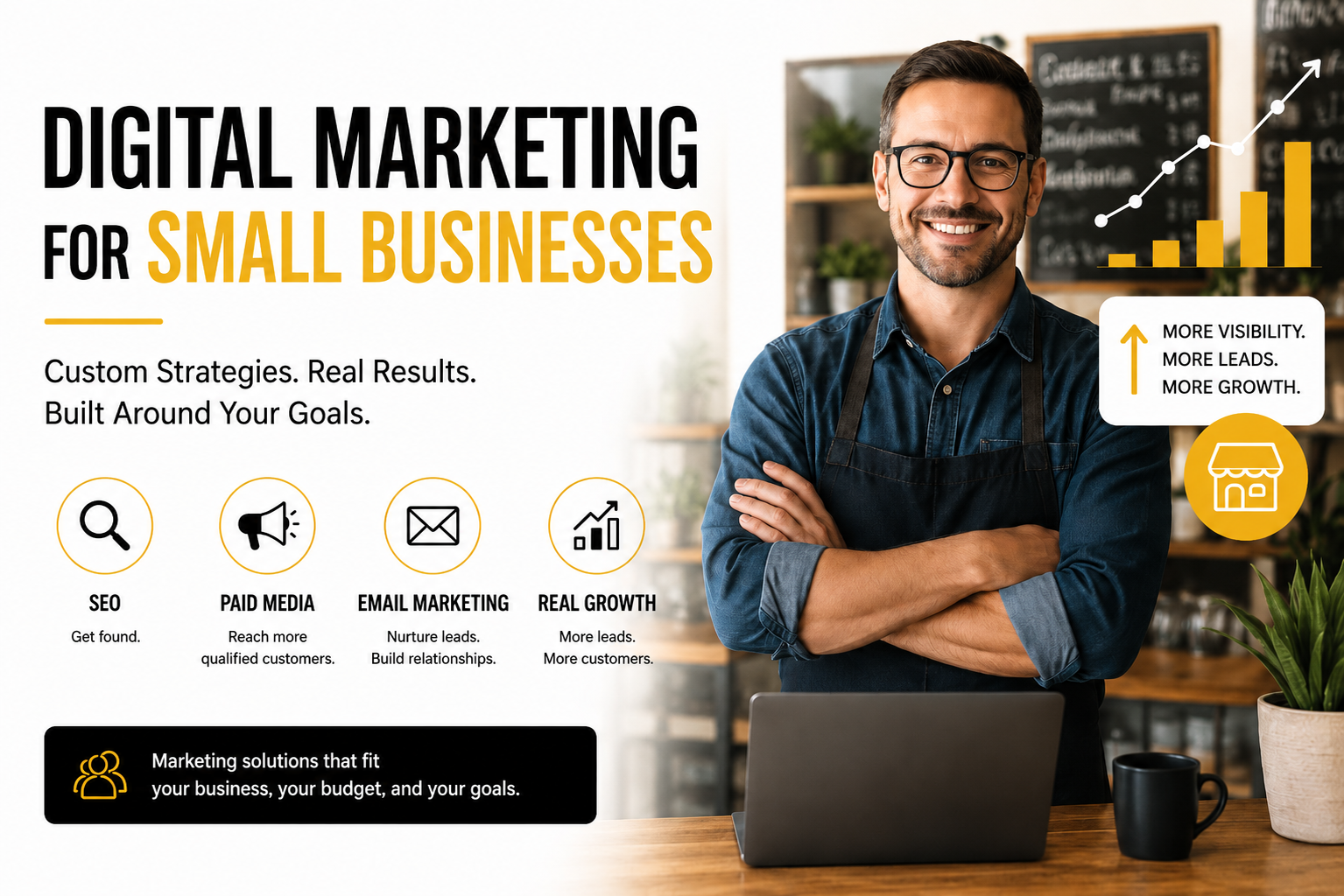 Digital marketing for small businesses with SEO paid media email marketing and growth strategy