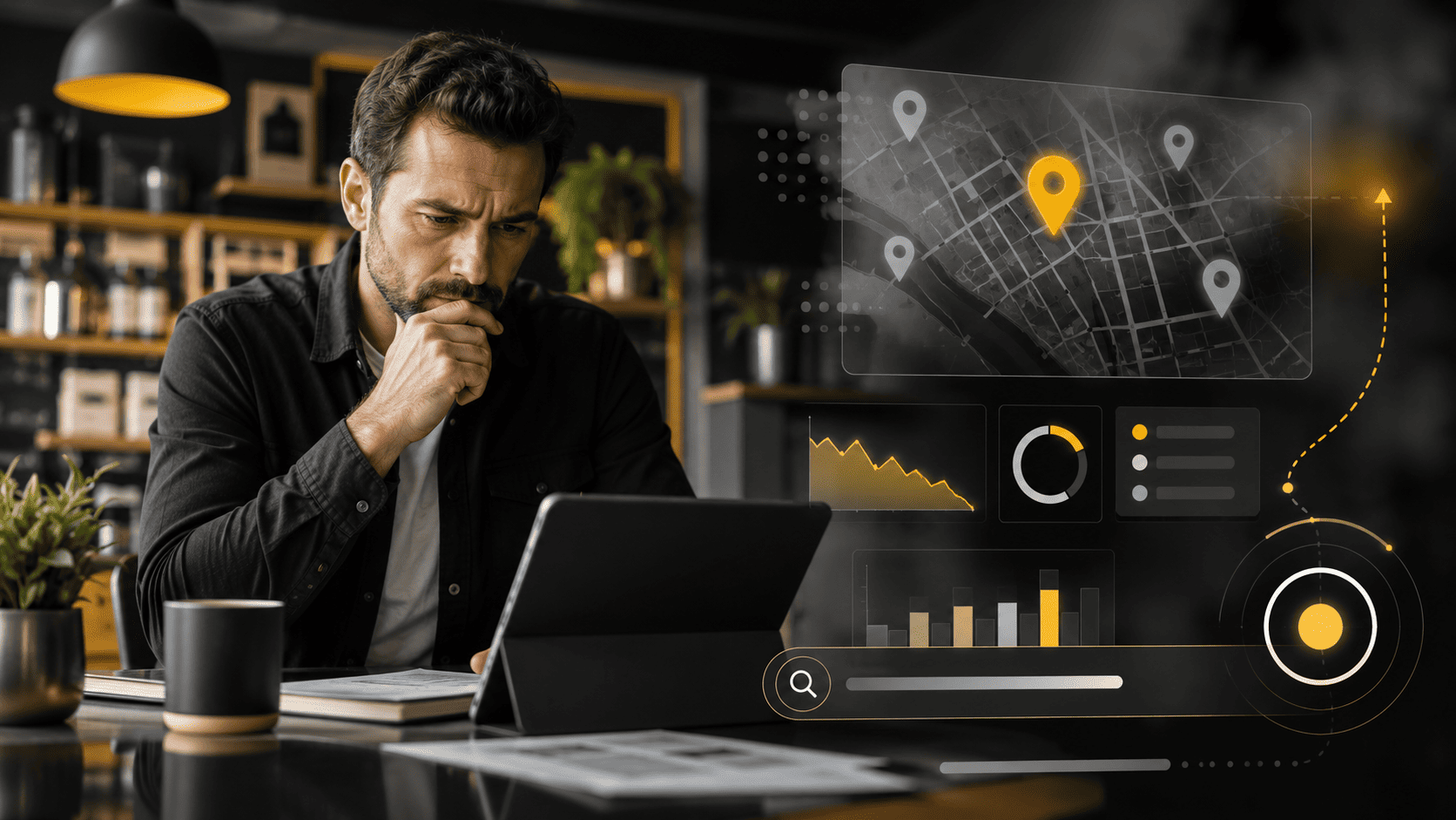 Small business owner checking why their business is not showing up on Google with local SEO and visibility dashboard